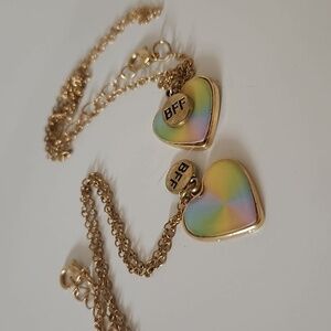 Pair Of Bff Gold Cotton Tye-Dye Heart Pendant Necklaces